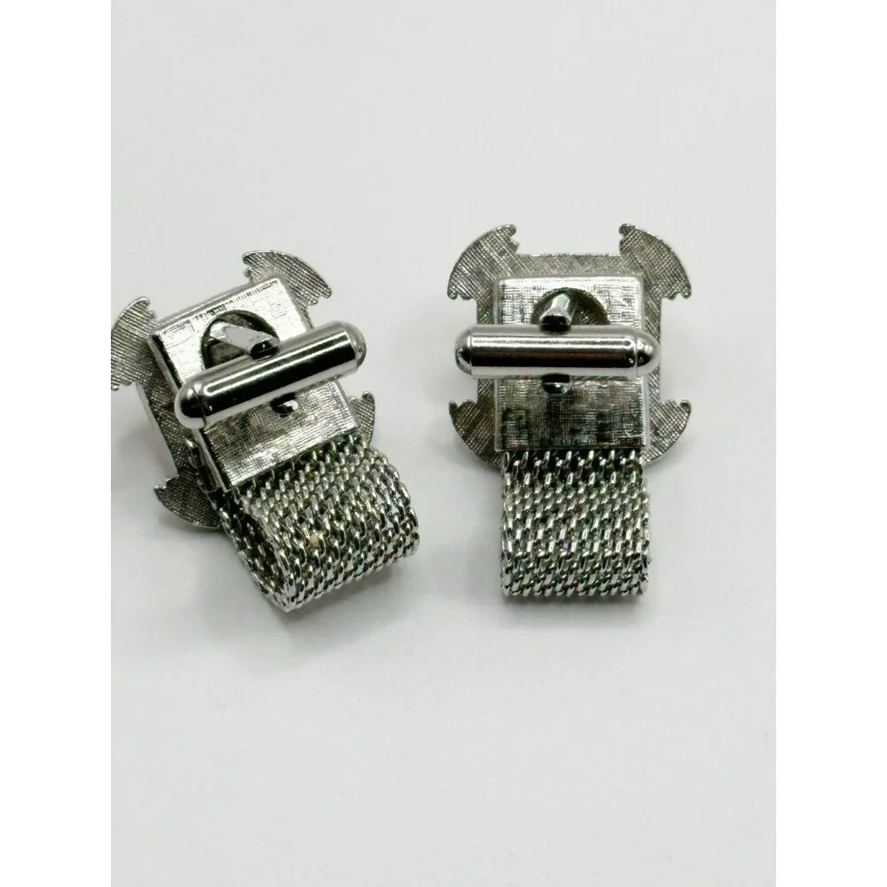 Pink Marbled Art‎ Glass Silvertone Mesh Cufflinks